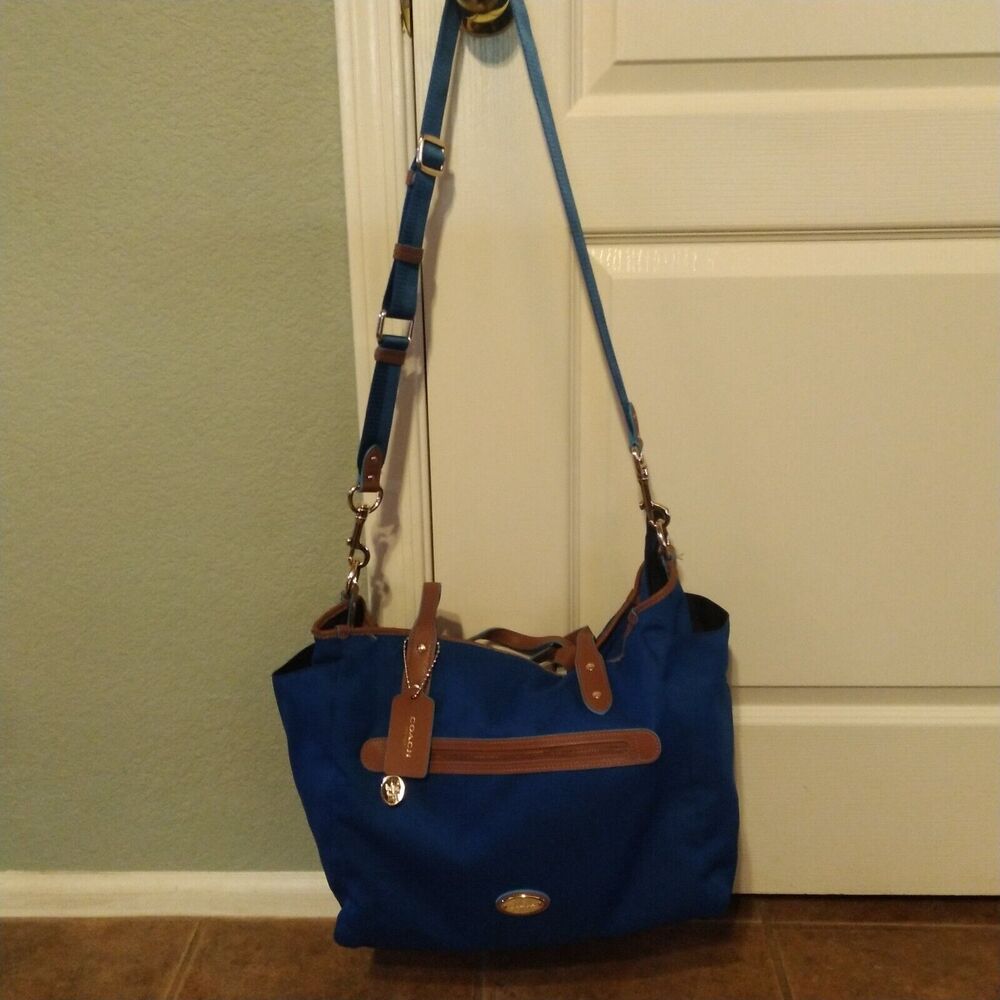 COACH Sawyer Rare Mineral Blue Canvas Travel Large Tote Shoulder Bag $495 - Picture 6 of 13